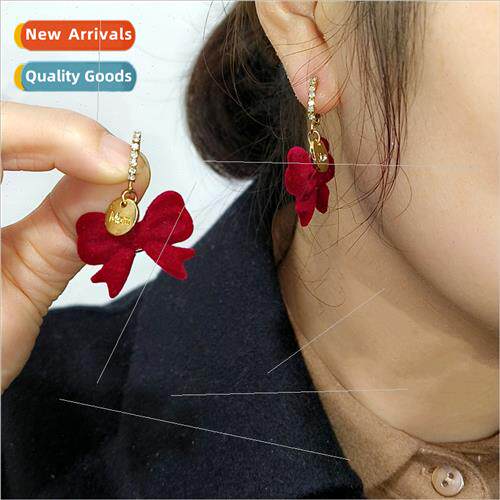 Fall winter new flocking bow pendant earrings buckle earring