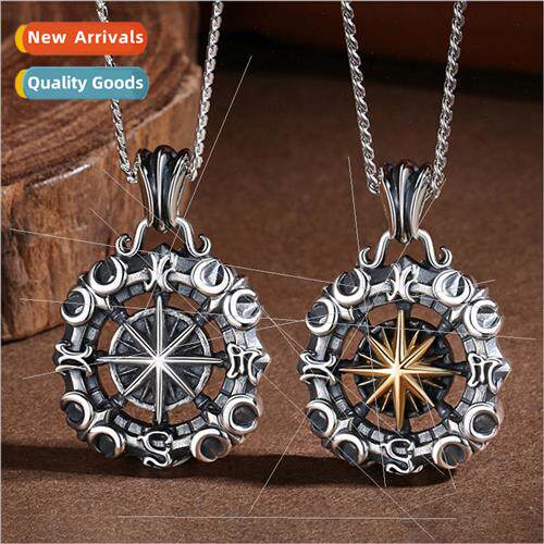 Nautical starman compass necklace men retro punk compass pen