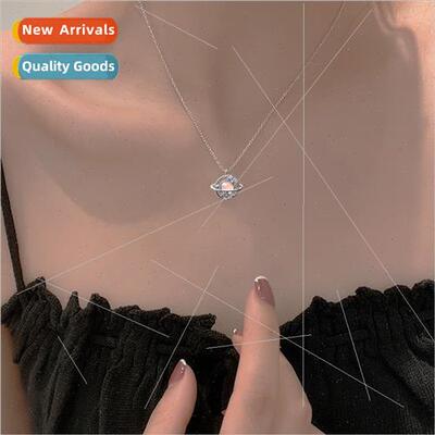 Planet necklace women delicate gradient dazzle color zirconi