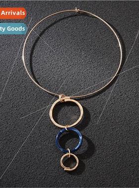 Europe niche color clashing round geometric alloy metal wome