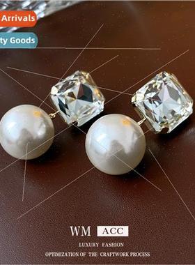 lver pin earrings wh diamonds square pearl earrings French s