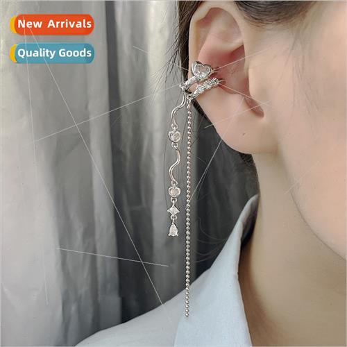 Double diamond tassel ear clip female creative heart linked