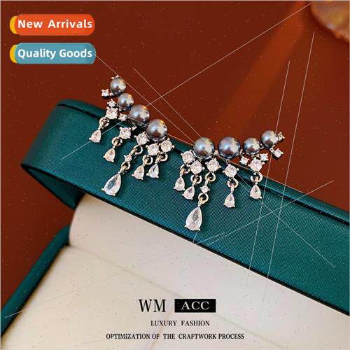 lver needle zirconia pearl drop tassel earrings delicate ear