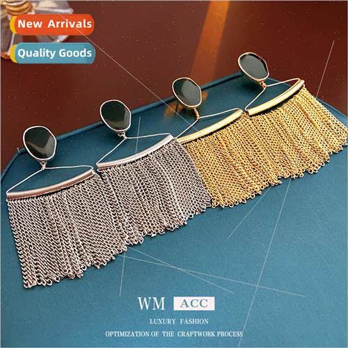 lver Needle Oil Drop Irregular Chain Tassel Earrings Metal E