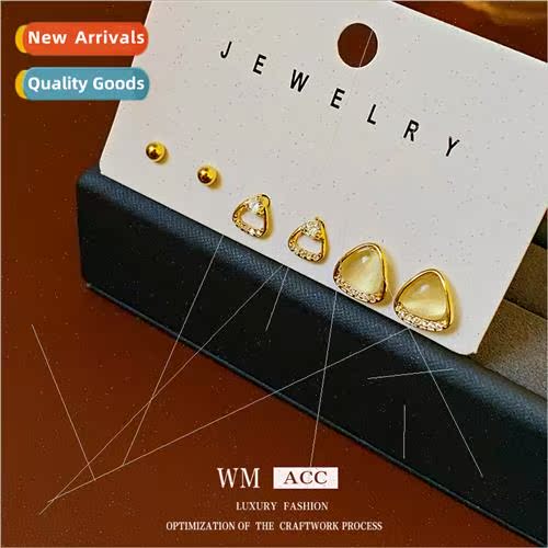 lver needle zircon hollow triangle cat eye stone earrings sm