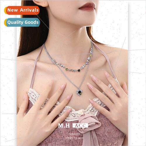 Autumn color zirconium love stacking necklace niche delicate