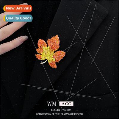 French wh diamonds orange maple leaf brooch pin pin autumn w