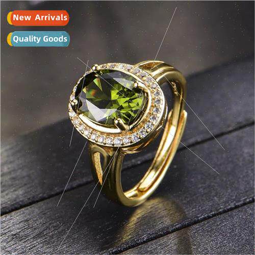 Fashion mple Oval Olive Green Zirconia Ring Women Korea Exqu