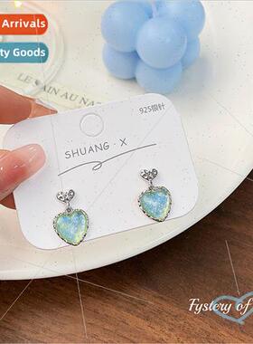 925 silver pin dream color changing heart light green earrin