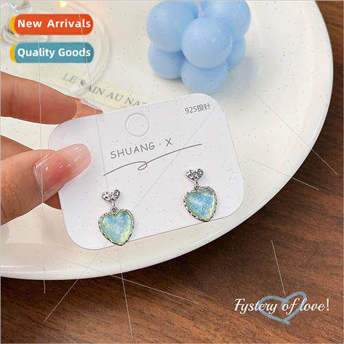 925 silver pin dream color changing heart light green earrin