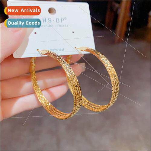 mple cold fashion metal frosted circle earrings nd sense ear