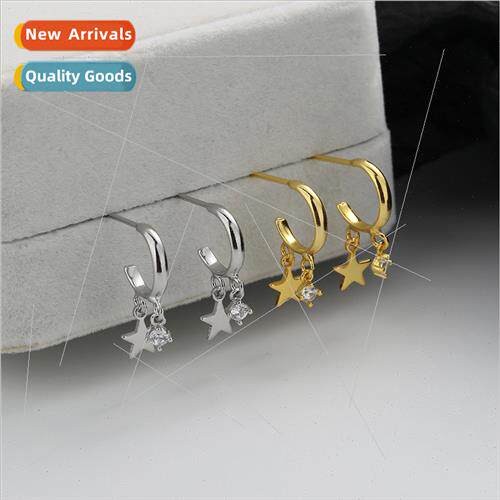 Female earrings small zirconia pentagram ear hooks Korea com