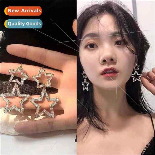 Super flash crystal pentagram earrings female 2023 new tide
