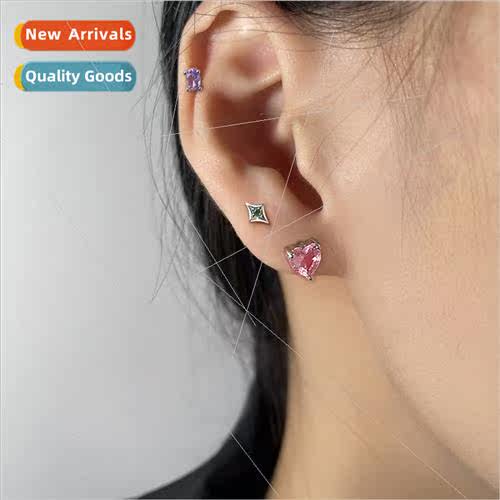 Colored Diamond Heart Screw On Earrings Dopamine Geometric O