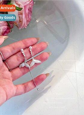 lver needle wh diamond tassel pearl earrings niche asymmetri