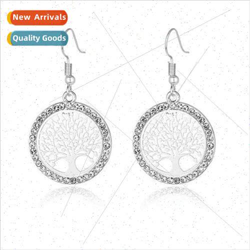 s925 silver wishing tree ear hooks Europe hollow earrings Ch