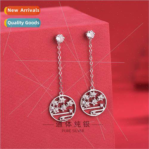 s925 silver wh zirconia plum blossom earrings long ethnic ea