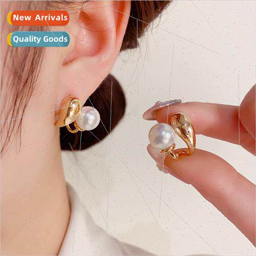 Fashion water drop metal pearl earrings s925 silver pin nich