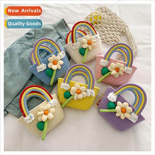 Summer New Rainbow Straw Flower Handbag ins Cute Phone Bag G