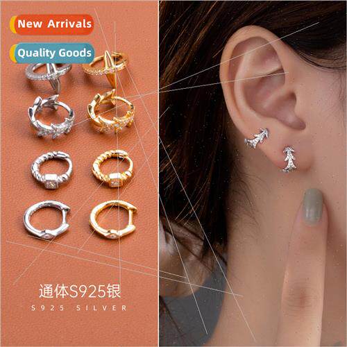 S925 silver Koreageometric zirconia head earrings earrings n