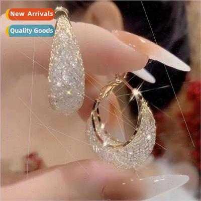 Gold wire mesh crystal water drop earrings earrings female h