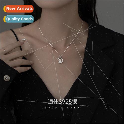 S925 lver Rabb Necklace Women che Cat Eye Stone Star Moon Co