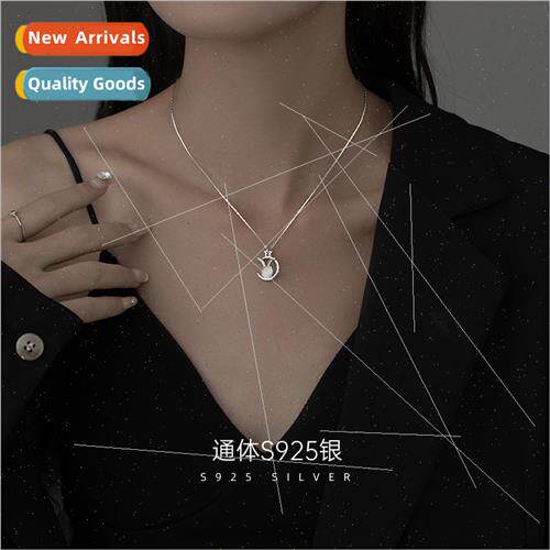 S925 lver Rabb Necklace Women che Cat Eye Stone Star Moon Co