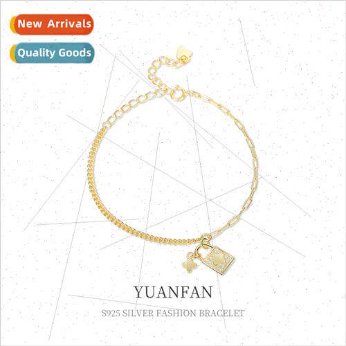 S925 silver locking four-leaf clover bracelet niche ins hjew