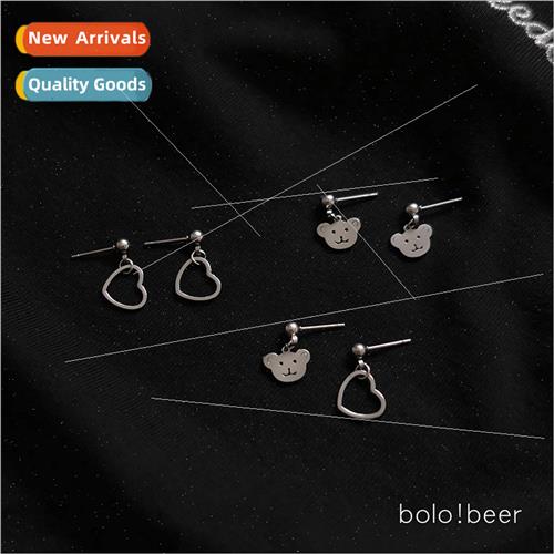 Small ins retro love bear sweet cool earrings simple steel e