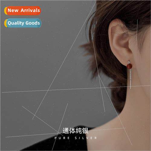 S925 silver natural cinnabar ear wires retro curve new nd ac