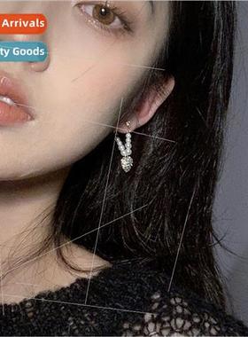 Pearl full diamond love earrings sweet cute fall winter peac