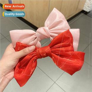 hair clips large bow pearlescent satin spring clip top clip