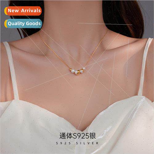 S925 lver Bead Necklace Women Fashion 2023 Pearl Lock Bone C