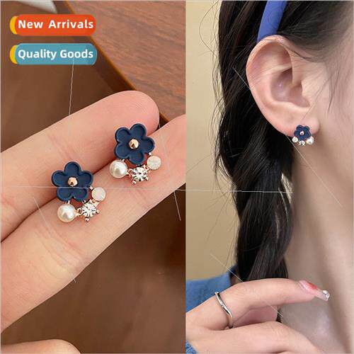 New summer retro French blue flowers pearl earrings female i