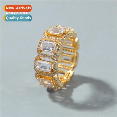 Hip Hop ins ring hollowed out rectangular zirconia index fin