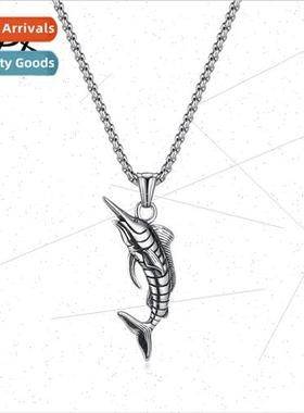Korea fashion tanium steel marlin pendant tide men hip-hop w