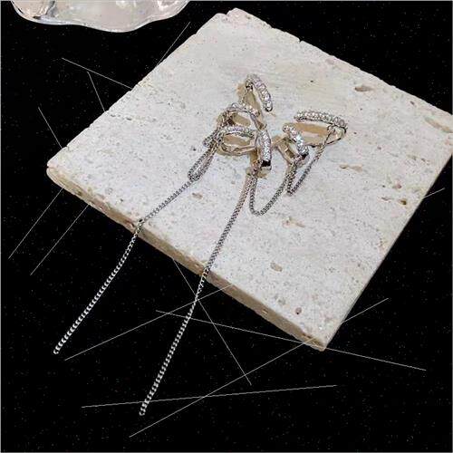 Zirconia geometric ear bone clip long tassel ear clip whout