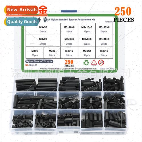 250pcs Black M3 Nylon Screws & Nuts ngle Pass Dual Pass Isol