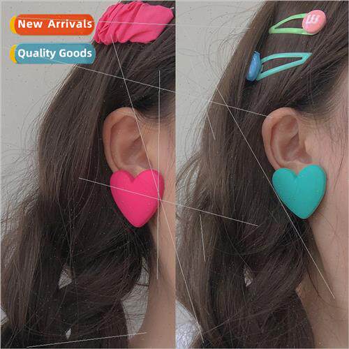 Korea sweet rose red large peach heart earrings female new w