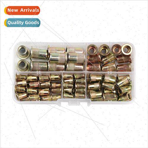 100PCS Flat Head Vertical Rivet Nuts Boxed Color Zinc Plated
