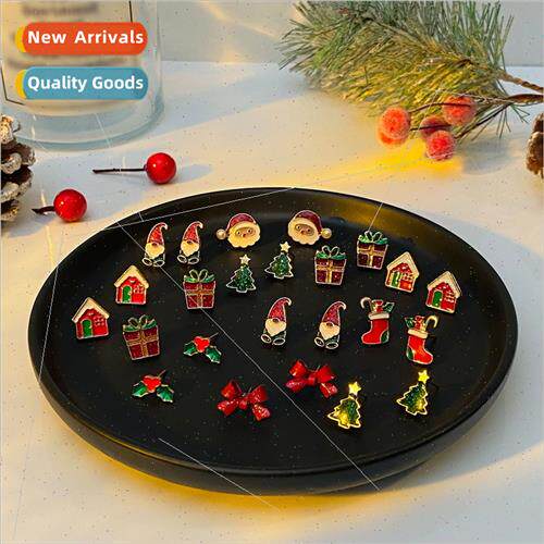 Europe new Christmas earrings set simple drip oil Santa Clau