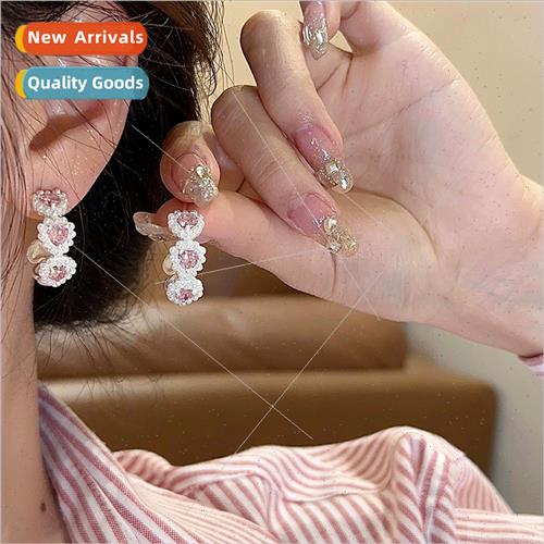 Zirconia flower love heart pearl C-shaped earrings female 92