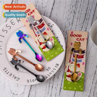 304 coffee spoon cute cat hanging cup stirring dessert tea s