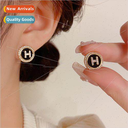 Small fashion zirconia letter H earrings s925 silver pin sim