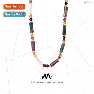 Vintage niche natural stone handmade beaded collarbone chain