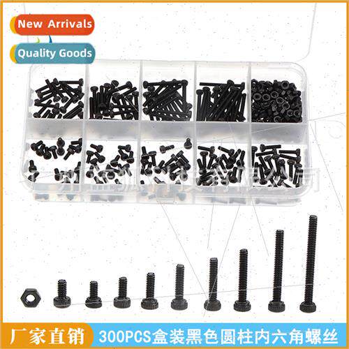 300pcs Boxed Black Cylindrical Hexagon Socket Head Bolts & N
