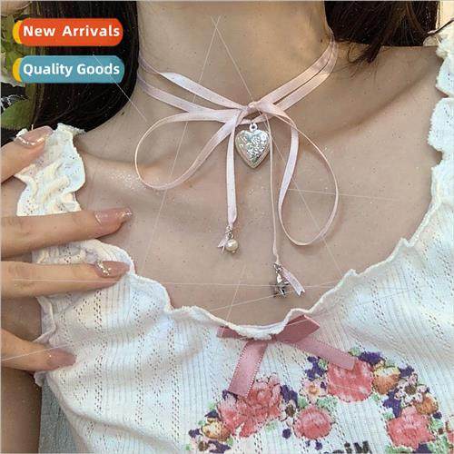 Girls Generation Ribbon Tie Pink Heart Necklace choker neckb