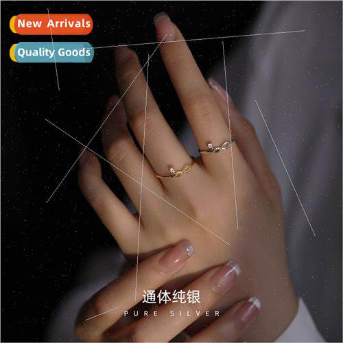 S925 silver line winding knot ring zircon simple hundred wh