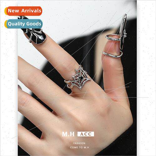Metal black spider web ring women creative retro ins geometr