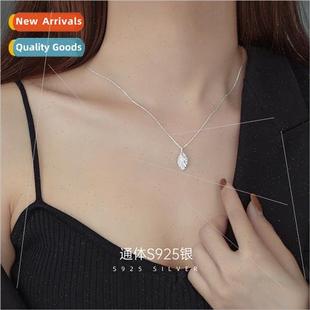 S925 silver leaf zirconia pendant necklace female Moral nich